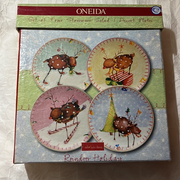 Reindeer Holiday Oneida plates (set of 4) with box. - Picture 7 of 9